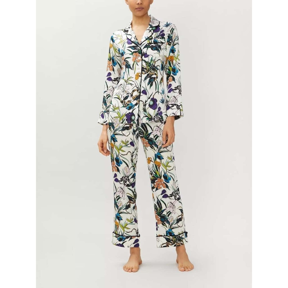 Olivia Von Halle Silk Floral Art Bosch-Inspired Print Lounge Wear Suit Sz 1